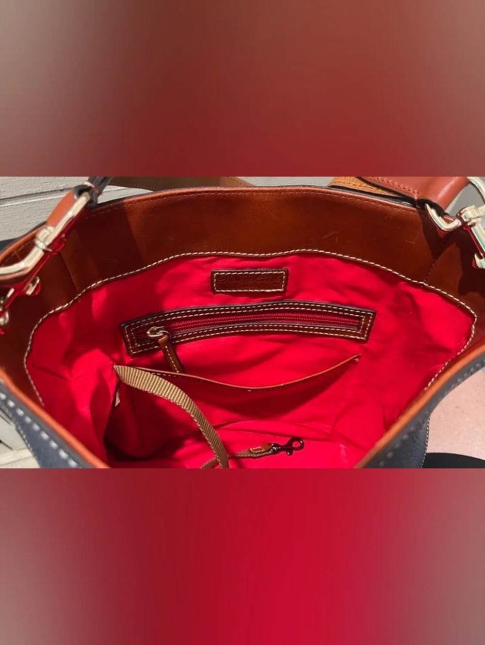 Dooney & Bourke Emerson Brynn Pebbled Navy W/British Tan Leather Hobo Bucket Bag